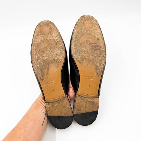 Gucci Princetown Horsebit Black Leather Loafers Mules Slip On Flats EU 40 US 10 - Picture 11 of 13